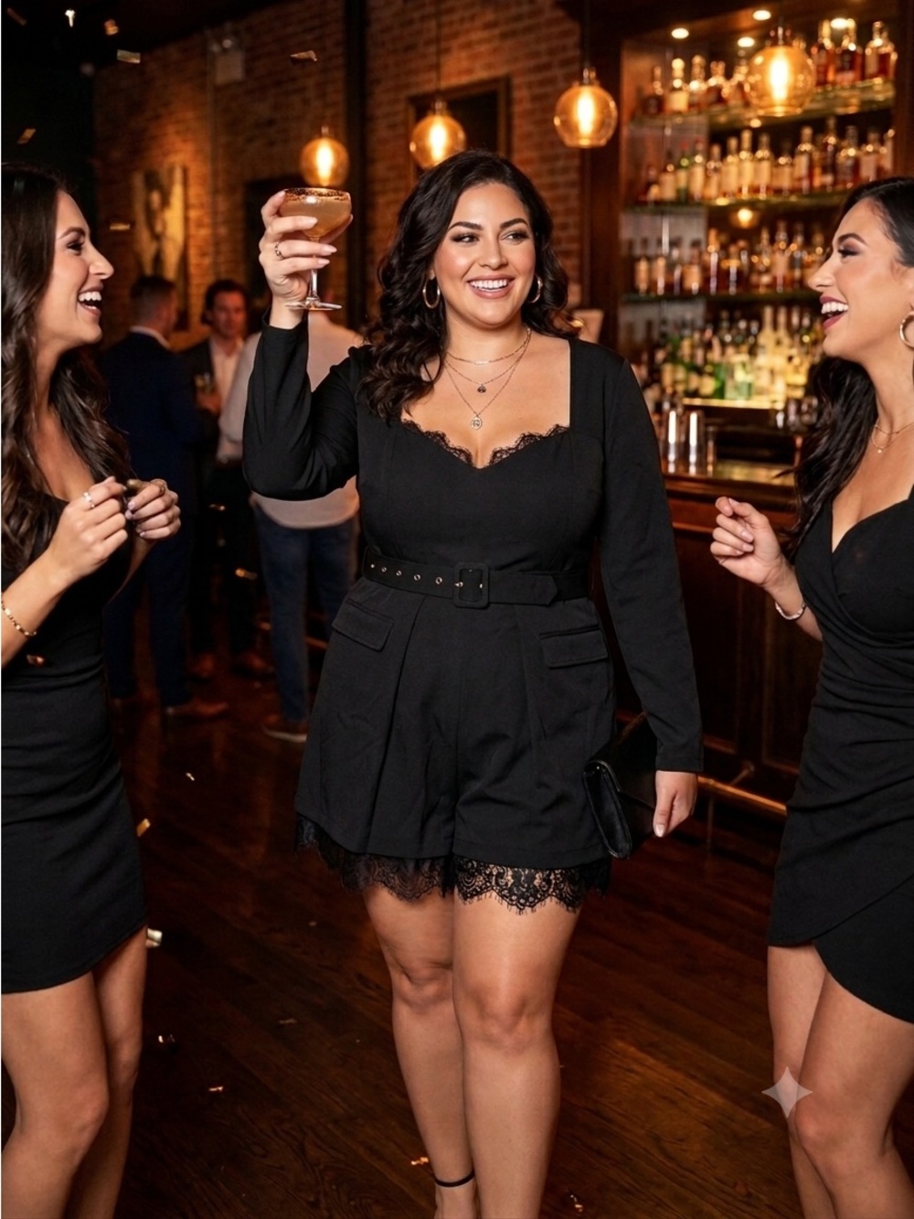L’ATISTE Black Long Sleeve Romper with Lace Detail